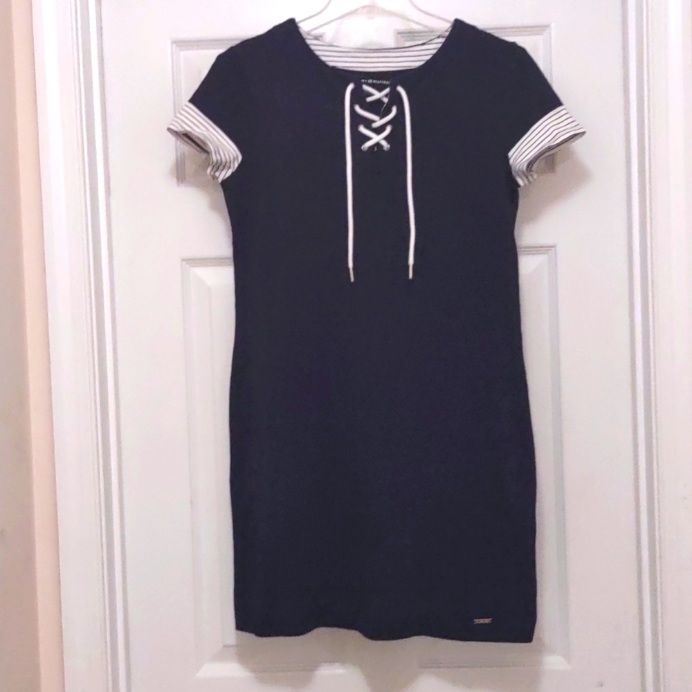 Tommy Hilfiger Navy and White Short Sleeve Dress Size S
